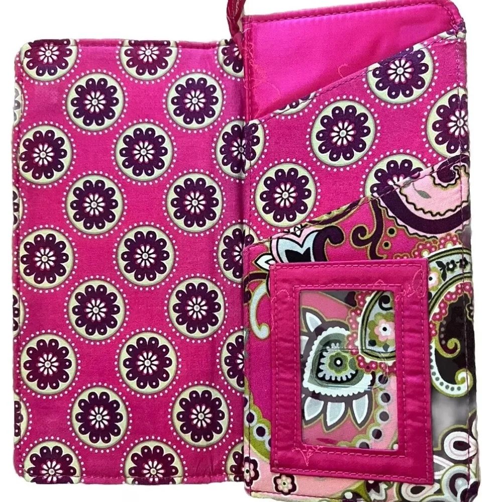 Vera‎ Bradley Pink/Lime Green Flowers Long Wallet Magnetic Closure Quilted NW/OT
